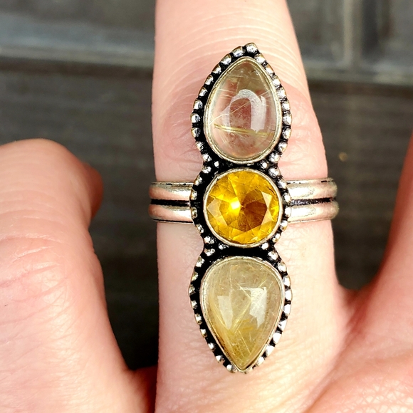 New Golden Rutile and Citrine 925 Silver Ring. - Picture 6 of 9